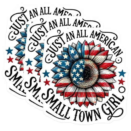 (3 Pack) American Sunflower Decals - Patriotic Decal - Small Town Girl Decal - 3 Inches On Longest Side - Easy Peel & Apply - Made in USA - 3MCS6632