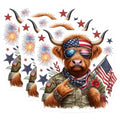 (3 Pack) Patriotic Cow Decals - Highland Cattle - American Flag Decorations- 3 Inches On Longest Side - Easy Peel & Apply - Made in USA - 3MCS5122