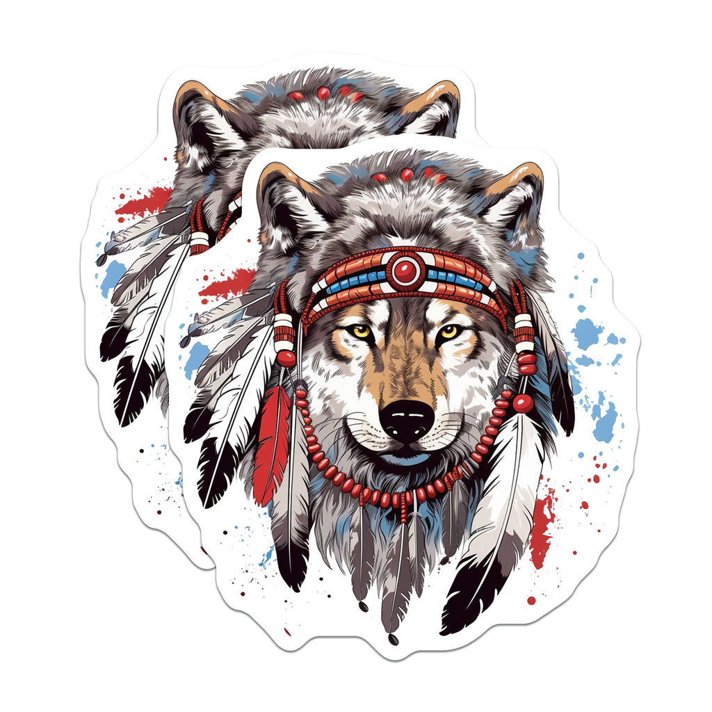 (2 Pack) Wolf Spirit Animal Magnets - Tribal Headdress Art - Boho Decor Wildlife Enthusiast - Unique Fridge Home Statement - 5 Inches On Longest Side - Thick Durable Magnet - Made in USA - MAG39576