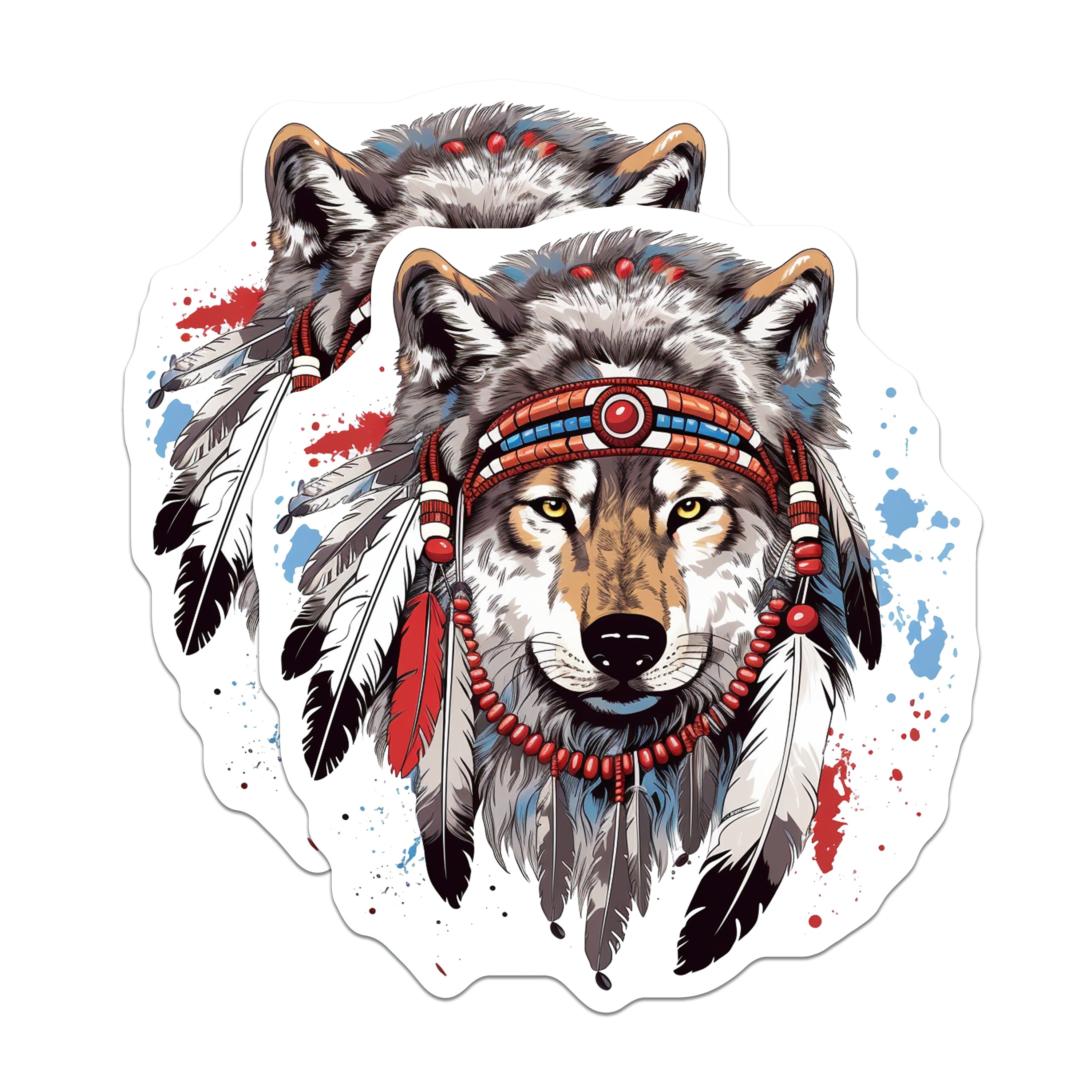 (2 Pack) Wolf Spirit Animal Magnets - Tribal Headdress Art - Boho Decor Wildlife Enthusiast - Unique Fridge Home Statement - 5 Inches On Longest Side - Thick Durable Magnet - Made in USA - MAG39576