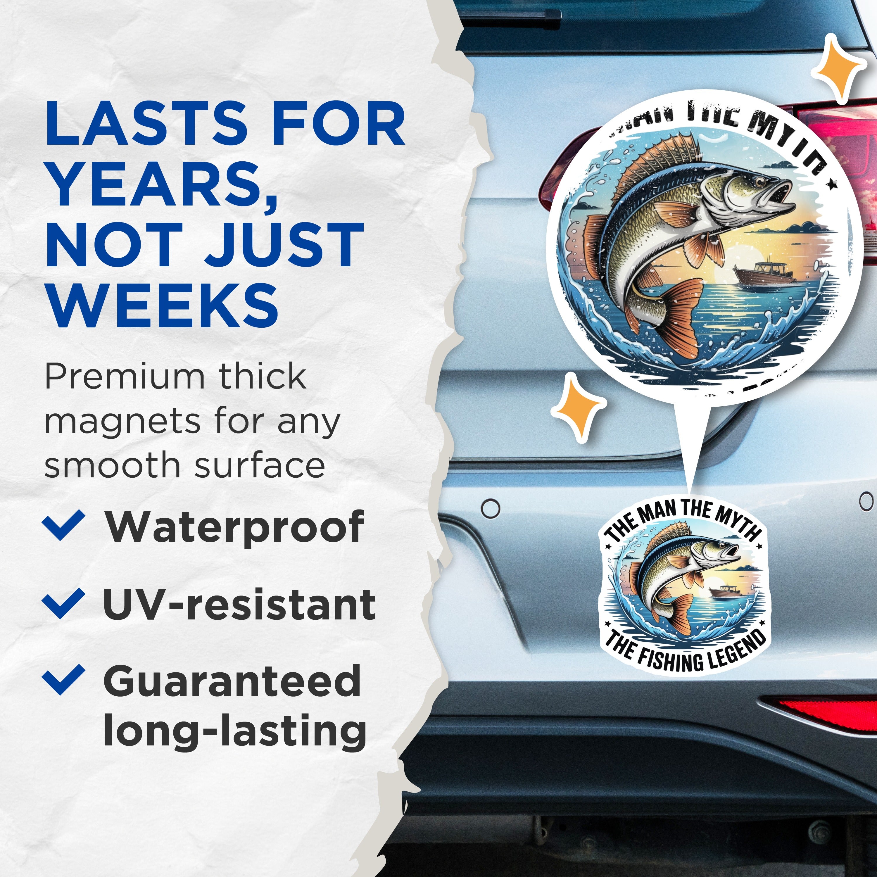 (2 Pack) Man Myth Fishing Magnets - Legend Fisherman Saying - Funny Angler Decor - Outdoorsman Refrigerator Accessory - 5 Inches On Longest Side - Thick Durable Magnet - Made in USA - MAG37705