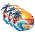 (3 Pack) Beach Wave Decals - Palm Tree Sunset - Tropical Laptop Decal - 3 Inches On Longest Side - Easy Peel & Apply - Made in USA - 3MCS0875