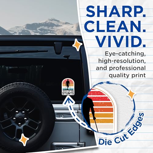 (2 Pack) I Do All My Own Stunts Stickers - Motivational Sticker - Amputee Pride Stickers - 5" On Longest Side - Sticks to Smooth Flat Surfaces - Made in USA - BMCS5080