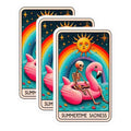 (3 Pack) Summertime Sadness Decals - Skeleton Flamingo - Rainbow Sun Laptop Decals - 3 Inches On Longest Side - Easy Peel & Apply - Made in USA - 3MCS4098
