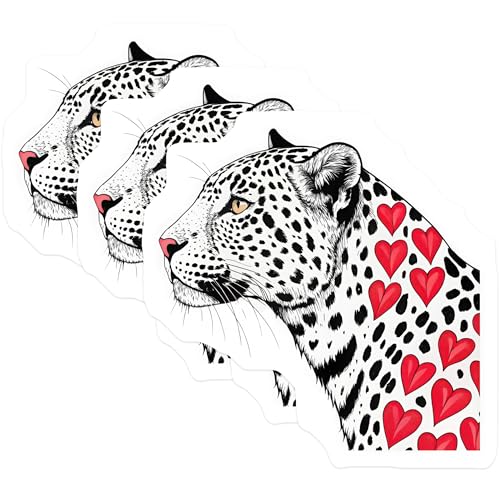 (3 Pack) Leopard Heart Decals - Laptop Decal - Animal Decal - 3 Inches On Longest Side - Easy Peel & Apply - Made in USA - 3MCS4553