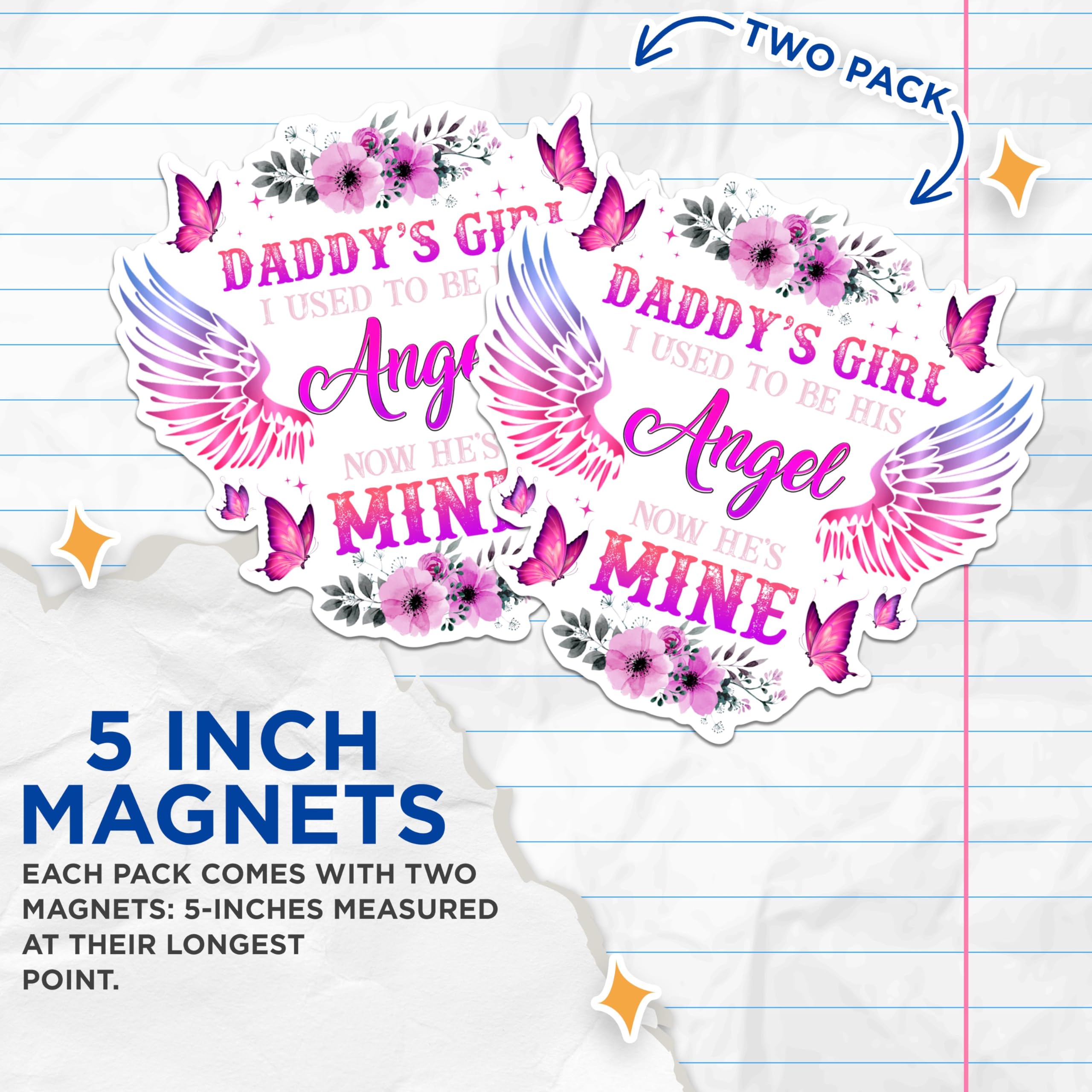 (2 Pack) Daddy's Girl Magnets - I Used to Be His Angel Magnets - Now He's Mine Magnets- 5" On Longest Side - for Fridges, Toolboxes, Cars - Made in USA - MAG3027