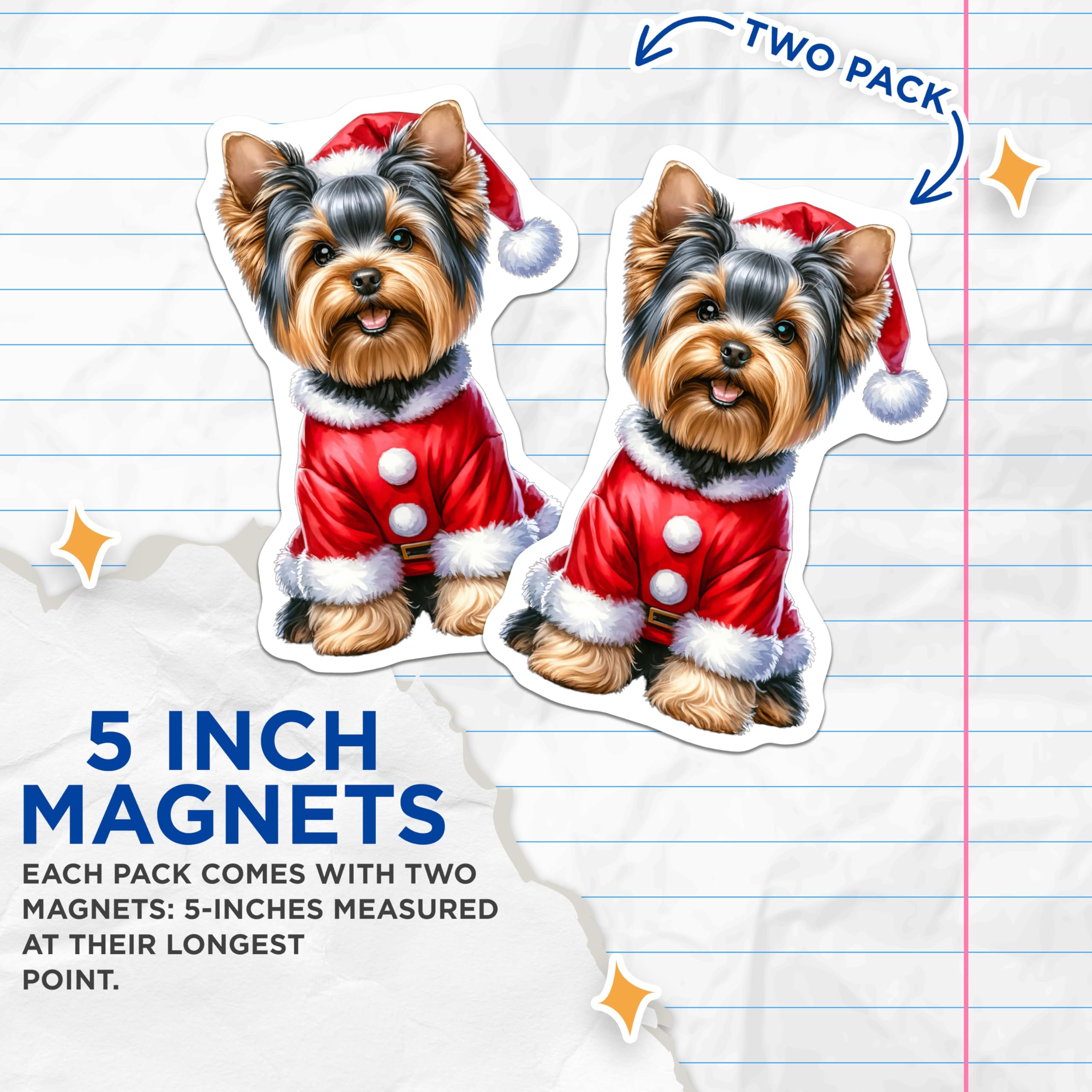 (2 Pack) Yorkshire Terrier Christmas Magnets - Santa Yorkie Holiday Decor - Dog Mom Fridge Accent - 5 Inches On Longest Side - Thick Durable Magnet - Made in USA - MAG30477