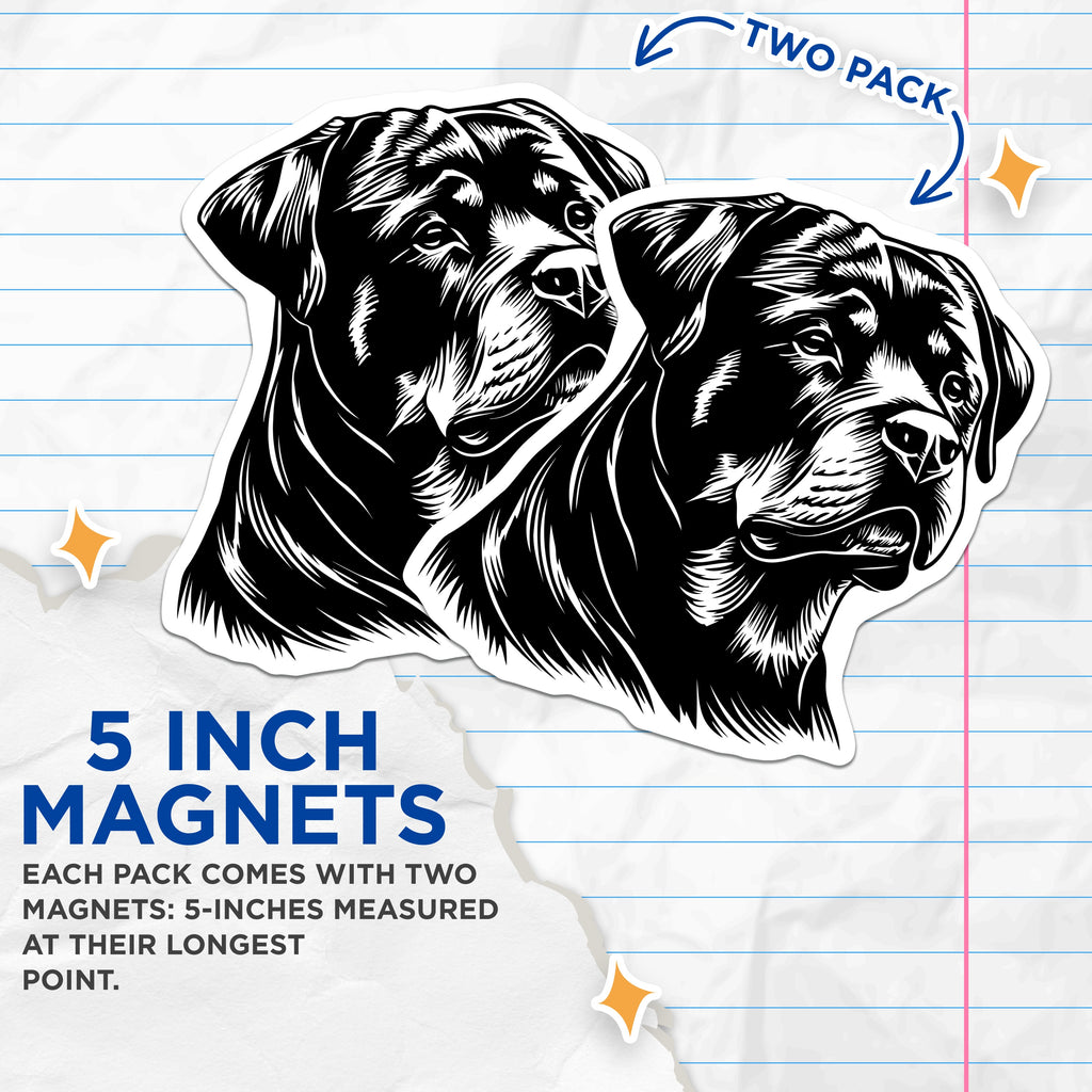 (2 Pack) Rottweiler Dog Magnets - Rottie Breed Lover - Canine Art Decor - Pet Owner Present - Animal Fridge Accessory - 5 Inches On Longest Side - Thick Durable Magnet - Made in USA - MAG36365