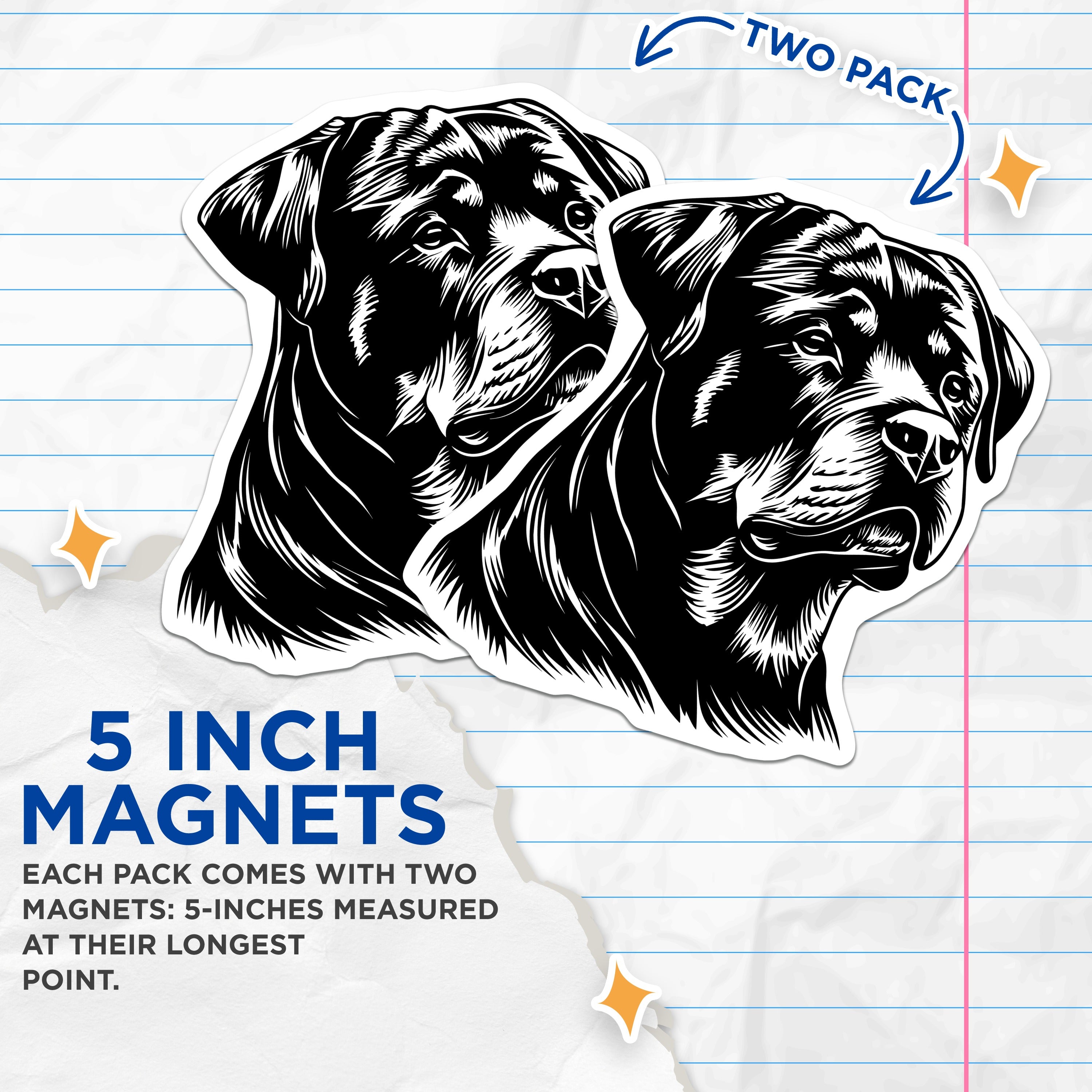 (2 Pack) Rottweiler Dog Magnets - Rottie Breed Lover - Canine Art Decor - Pet Owner Present - Animal Fridge Accessory - 5 Inches On Longest Side - Thick Durable Magnet - Made in USA - MAG36365