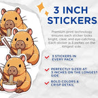 (3 Pack) Capybara Ramen Decals - Noodle Eating Rodent - Cute Animal Art - 3 Inches On Longest Side - Easy Peel & Apply - Made in USA - 3MCS8669