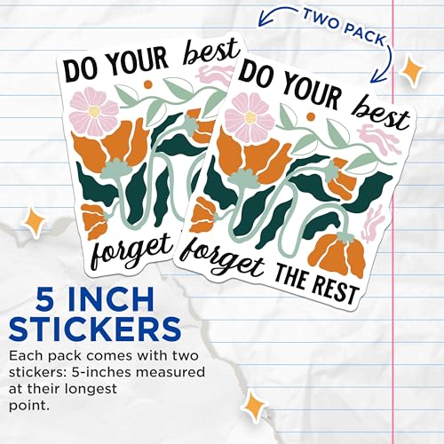 (2 Pack) Do Your Best Forget The Rest Stickers - Motivational Quote Stickers - Inspirational Floral Stickers - 5" On Longest Side - Sticks to Smooth Flat Surfaces - Made in USA - BMCS3836