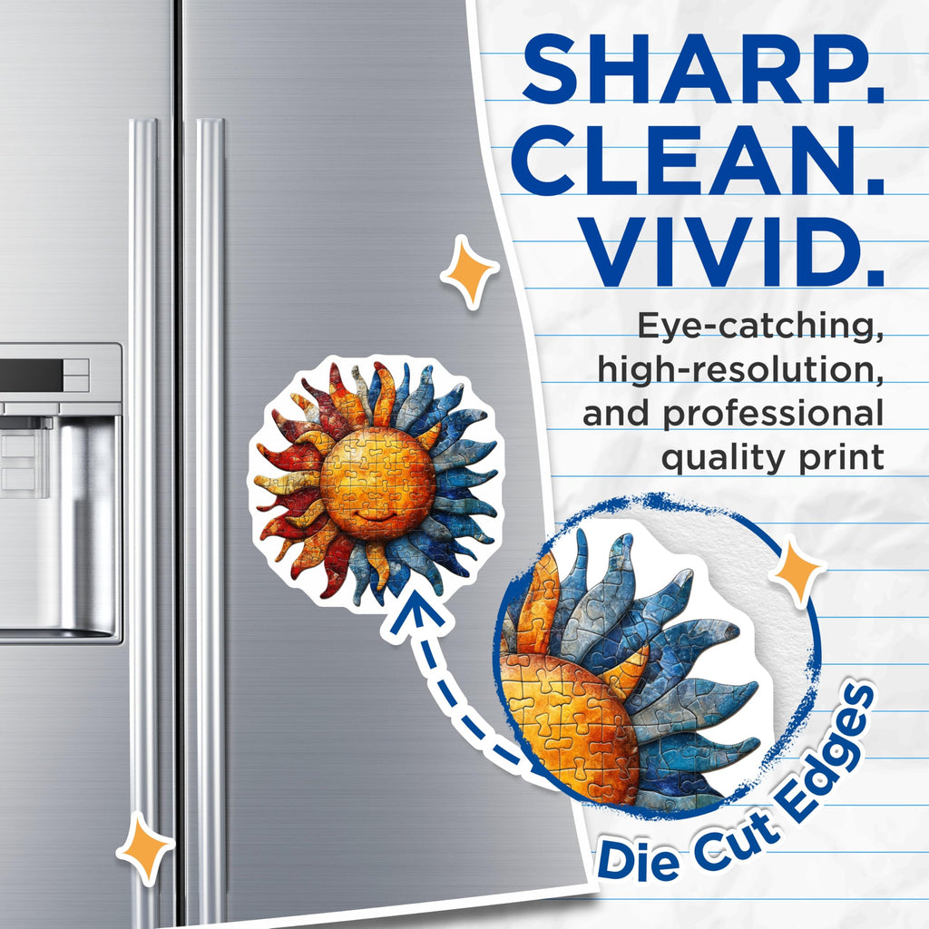 (2 Pack) Mosaic Sun Magnets - Happy Sun Face Decor - Bohemian Kitchen Refrigerator Art - 5 Inches On Longest Side - Thick Durable Magnet - Made in USA - MAG27453