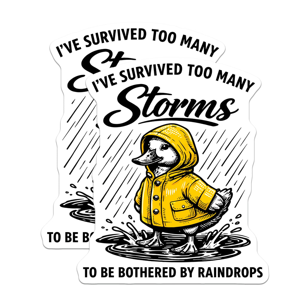(2 Pack) Duck Raincoat Magnets - Storm Survivor Quote - Inspirational Refrigerator Decor - 5 Inches On Longest Side - Thick Durable Magnet - Made in USA - MAG22157