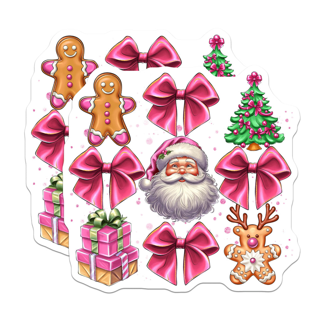 (2 Pack) Pink Christmas Magnets - Kawaii Holiday Decor - Santa Gingerbread Reindeer Tree Bow Festive Art - 5 Inches On Longest Side - Thick Durable Magnet - Made in USA - MAG26776