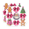 (2 Pack) Pink Christmas Magnets - Kawaii Holiday Decor - Santa Gingerbread Reindeer Tree Bow Festive Art - 5 Inches On Longest Side - Thick Durable Magnet - Made in USA - MAG26776