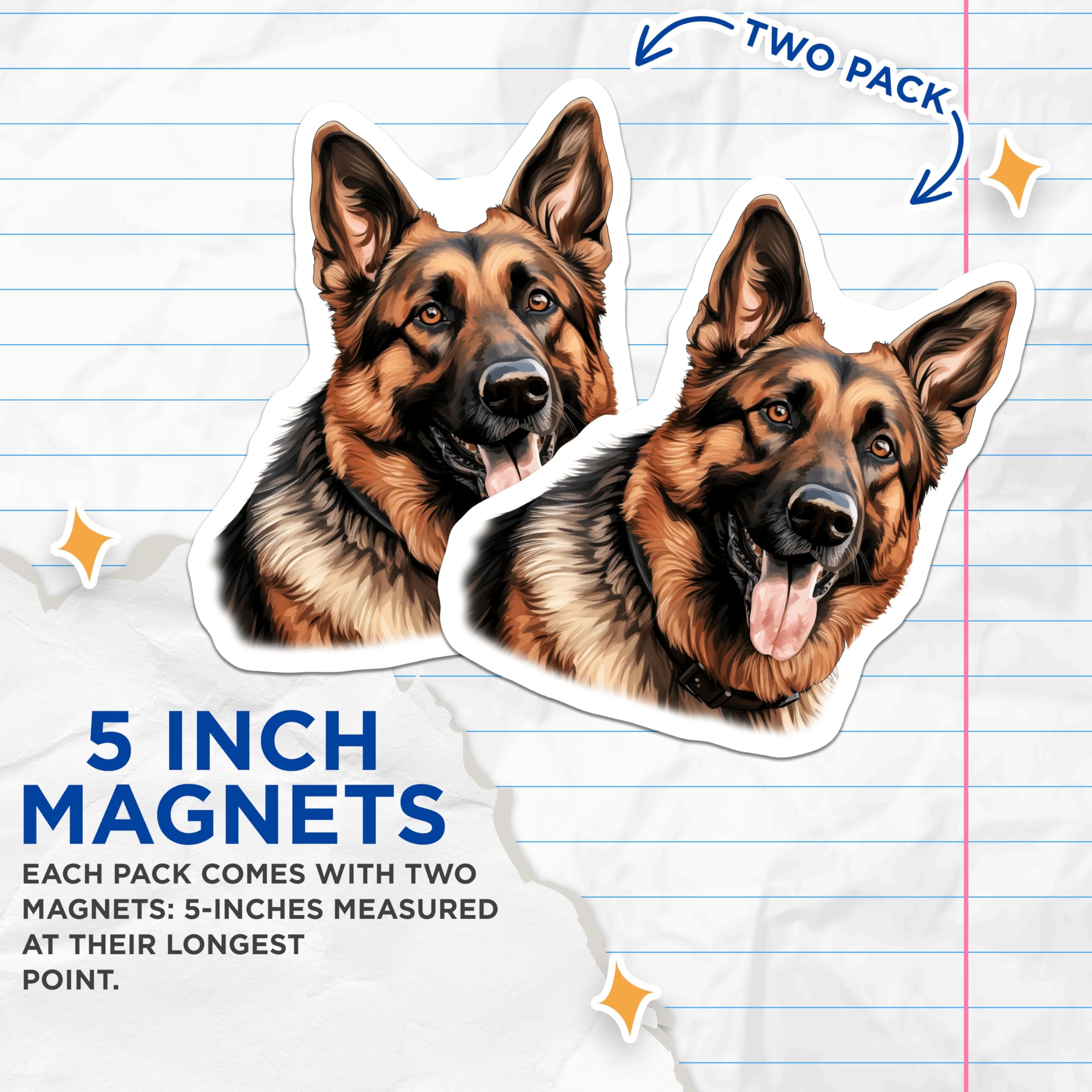 (2 Pack) German Shepherd Magnets - Dog Owner Refrigerator Decor - Pet Lover Canine Art - 5 Inches On Longest Side - Thick Durable Magnet - Made in USA - MAG29792