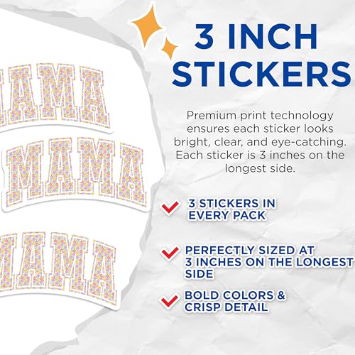 (3 Pack) Mama Floral Decals - Mothers Day Sticker - Flower Pattern Decal - 3 Inches On Longest Side - Easy Peel & Apply - Made in USA - 3MCS7724