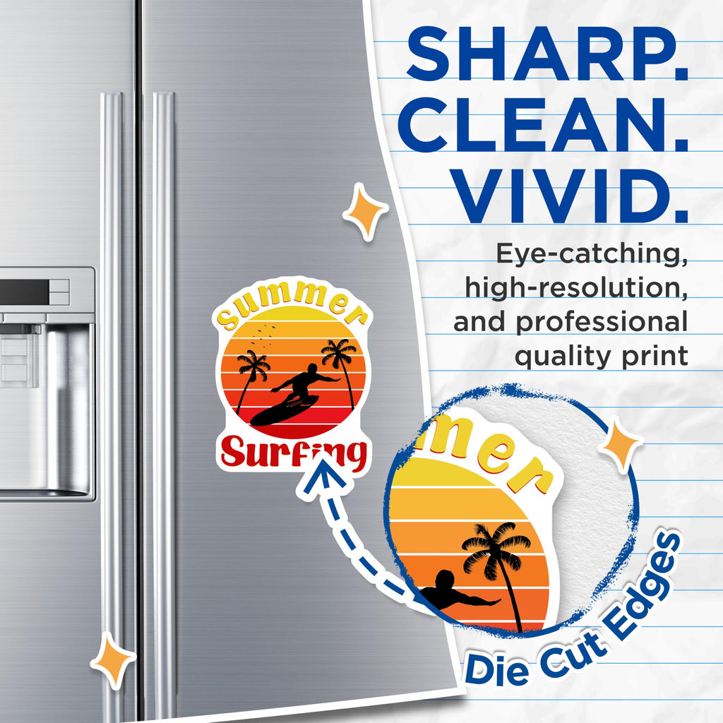 (2 Pack) Summer Surfing Magnets - Retro Sunset Surfer Silhouette - Tropical Palm Tree Ocean Beach Scene Decor - 5 Inches On Longest Side - Thick Durable Magnet - Made in USA - MAG21422