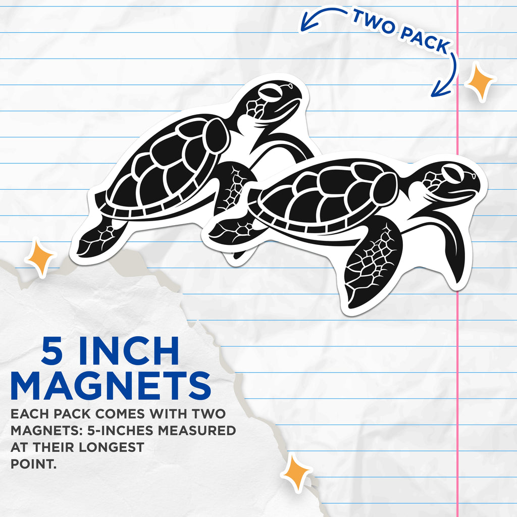 (2 Pack) Sea Turtle Magnets - Ocean Animal Decor - Nature Lover Fridge Art - 5 Inches On Longest Side - Thick Durable Magnet - Made in USA - MAG39880