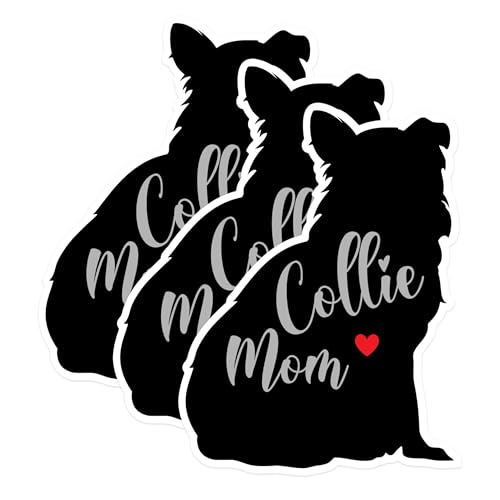 (3 Pack) Collie Mom Decals - Dog Lover Present - Laptop Decal - 3 Inches On Longest Side - Easy Peel & Apply - Made in USA - 3MCS1328