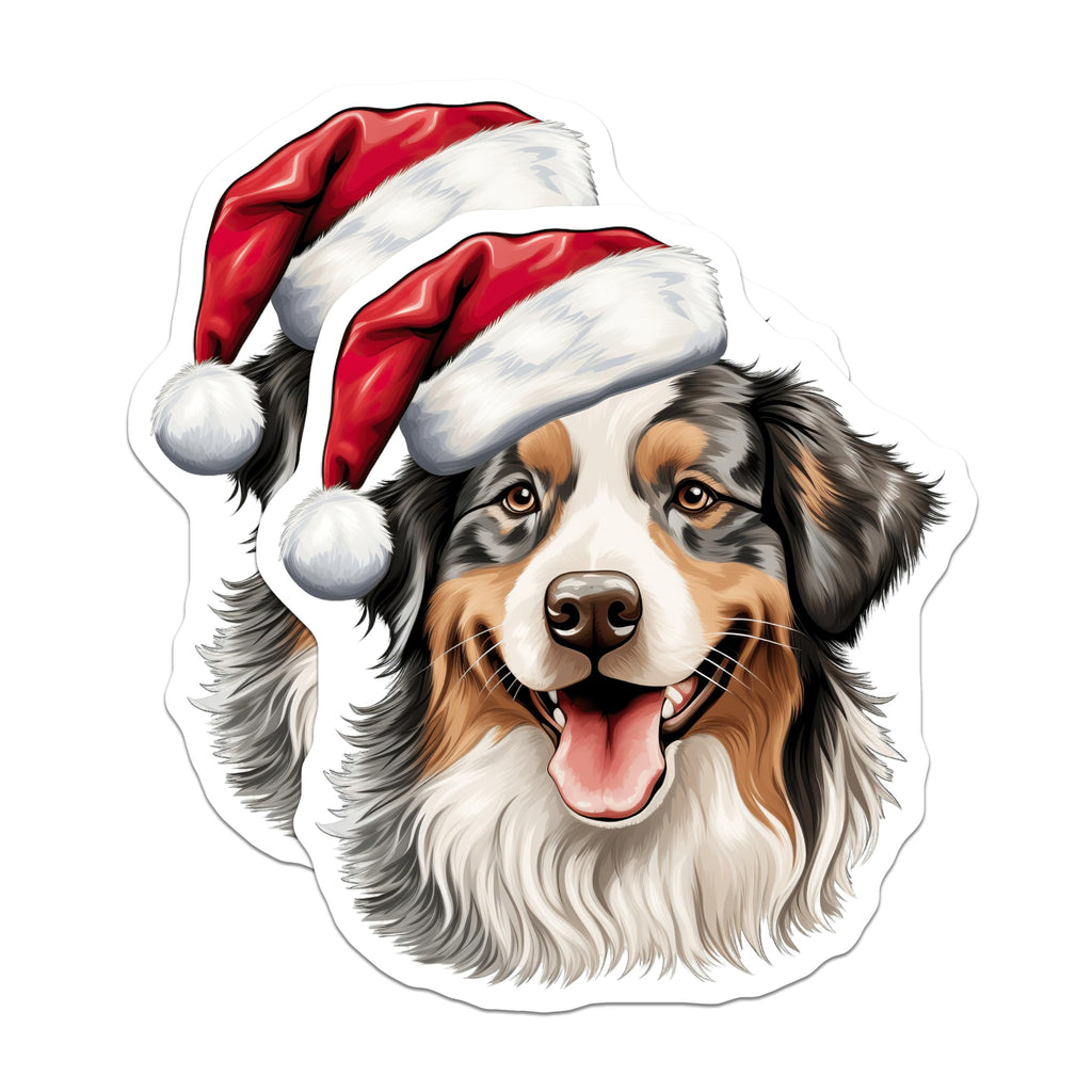 (2 Pack) Australian Shepherd Christmas Magnets - Santa Hat Dog Decor - Holiday Pet Refrigerator Accent - 5 Inches On Longest Side - Thick Durable Magnet - Made in USA - MAG25877