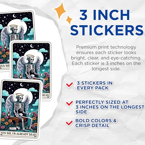 (3 Pack) Angel of Death Decals - Skeleton Sticker - Funny Sarcastic Quote Laptop Decal - 3 Inches On Longest Side - Easy Peel & Apply - Made in USA - 3MCS4337