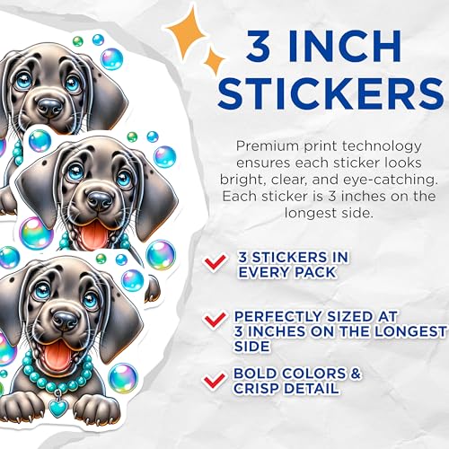(3 Pack) Cute Puppy Dog Decals - Blue Eyes - Laptop Decor - 3 Inches On Longest Side - Easy Peel & Apply - Made in USA - 3MCS8388