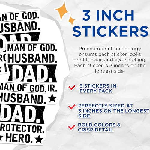 (3 Pack) Man of God Decals - Husband Dad Protector Hero - Laptop Decal - Gift for Men - 3 Inches On Longest Side - Easy Peel & Apply - Made in USA - 3MCS4943