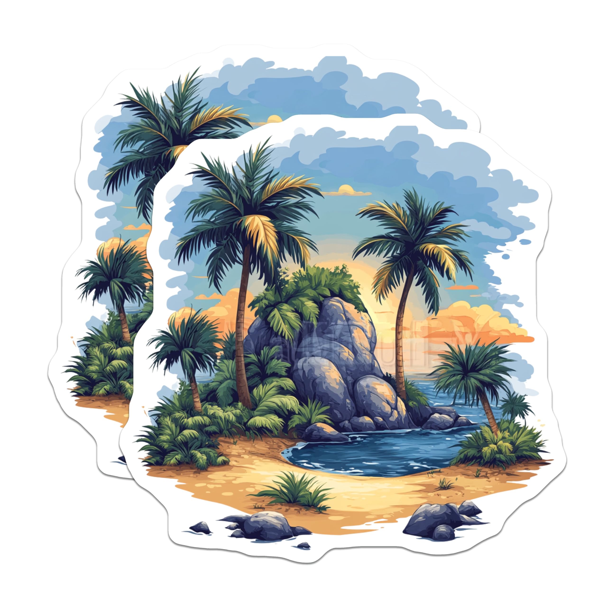 (2 Pack) Tropical Island Magnets - Palm Tree Beach Scene - Sunset Ocean View Decor - 5 Inches On Longest Side - Thick Durable Magnet - Made in USA - MAG24569