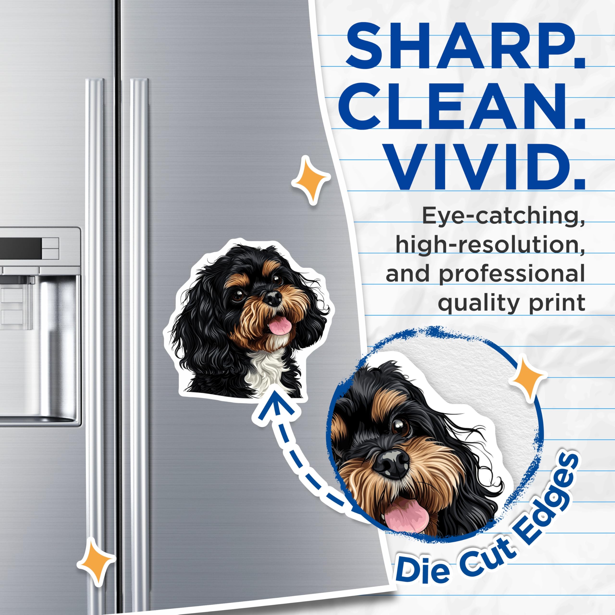 (2 Pack) Cavalier King Charles Spaniel Magnets - Tricolor Dog Mom Decor - Cute Pet Lover Fridge Accent - 5 Inches On Longest Side - Thick Durable Magnet - Made in USA - MAG30453