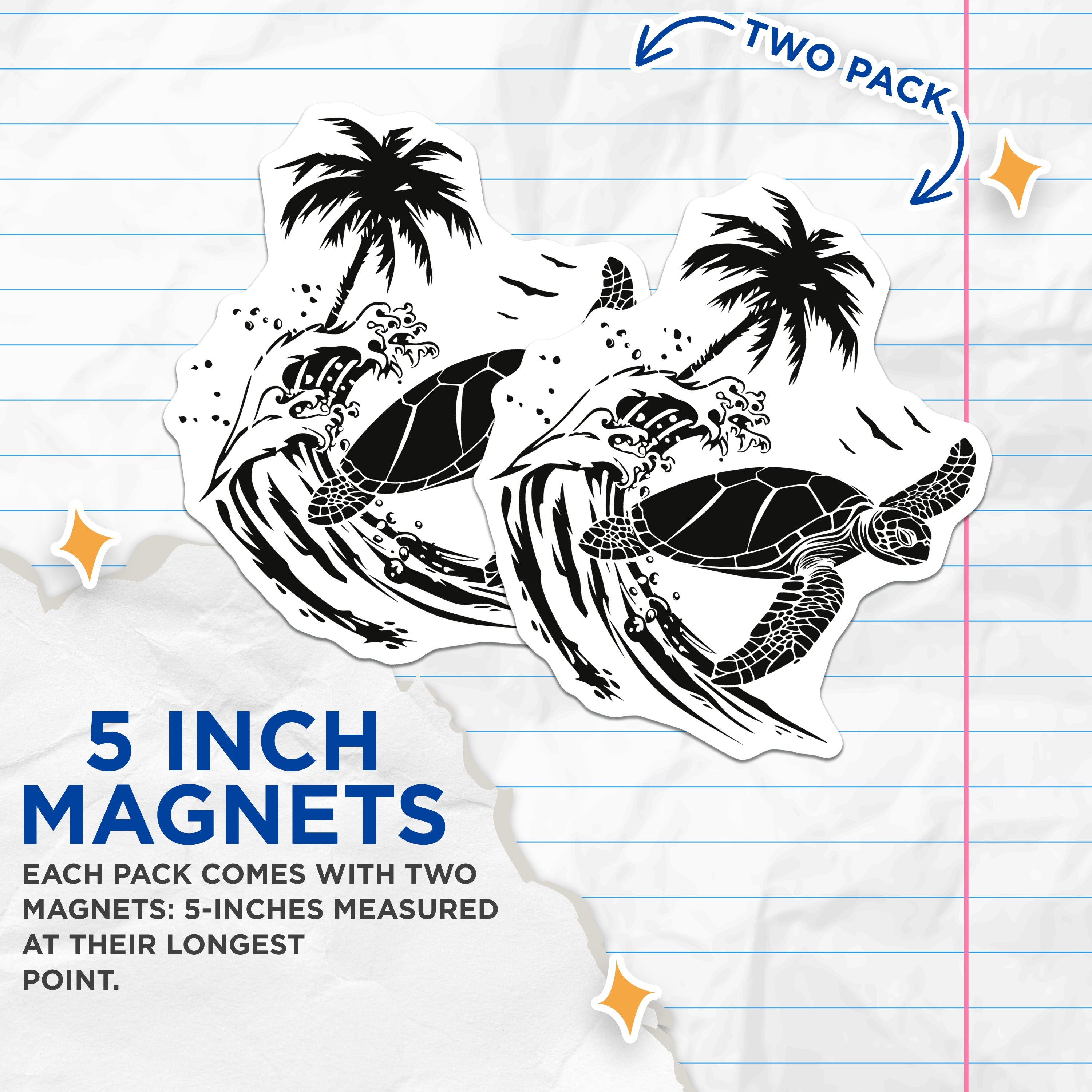 (2 Pack) Sea Turtle Ocean Magnets - Tropical Beach Decor - Coastal Fridge Accessory - 5 Inches On Longest Side - Thick Durable Magnet - Made in USA - MAG37874