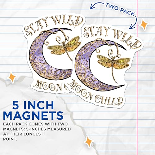 (2 Pack) Stay Wild Moon Child Magnets - Bohemian Home - Inspirational Fridge Magnets - 5" On Longest Side - for Cars, Fridges, Toolboxes - Made in USA - MAG4185