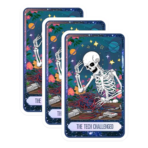 (3 Pack) Tech Challenged Decals - Funny Skeleton - Laptop Decal - Humorous Stickers - 3 Inches On Longest Side - Easy Peel & Apply - Made in USA - 3MCS0002