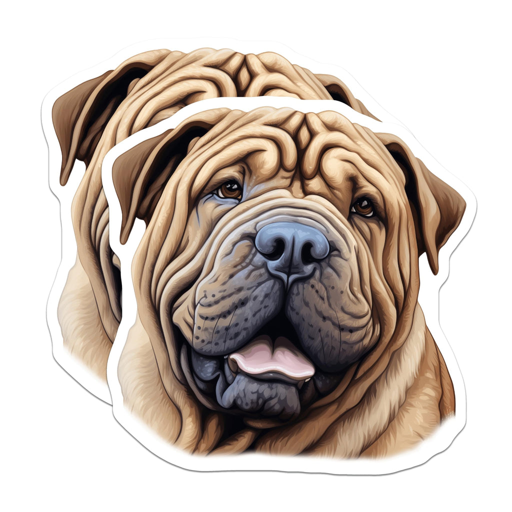 (2 Pack) Shar Pei Dog Magnets - Wrinkled Canine Art - Pet Owner Decor - Fridge Locker Display - Dog Lover Accessory - 5 Inches On Longest Side - Thick Durable Magnet - Made in USA - MAG24448