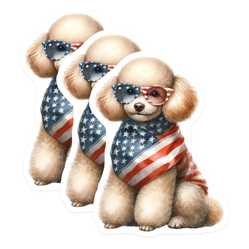 (3 Pack) Patriotic Poodle Decals - American Flag Dog - Laptop Decal- 3 Inches On Longest Side - Easy Peel & Apply - Made in USA - 3MCS5305