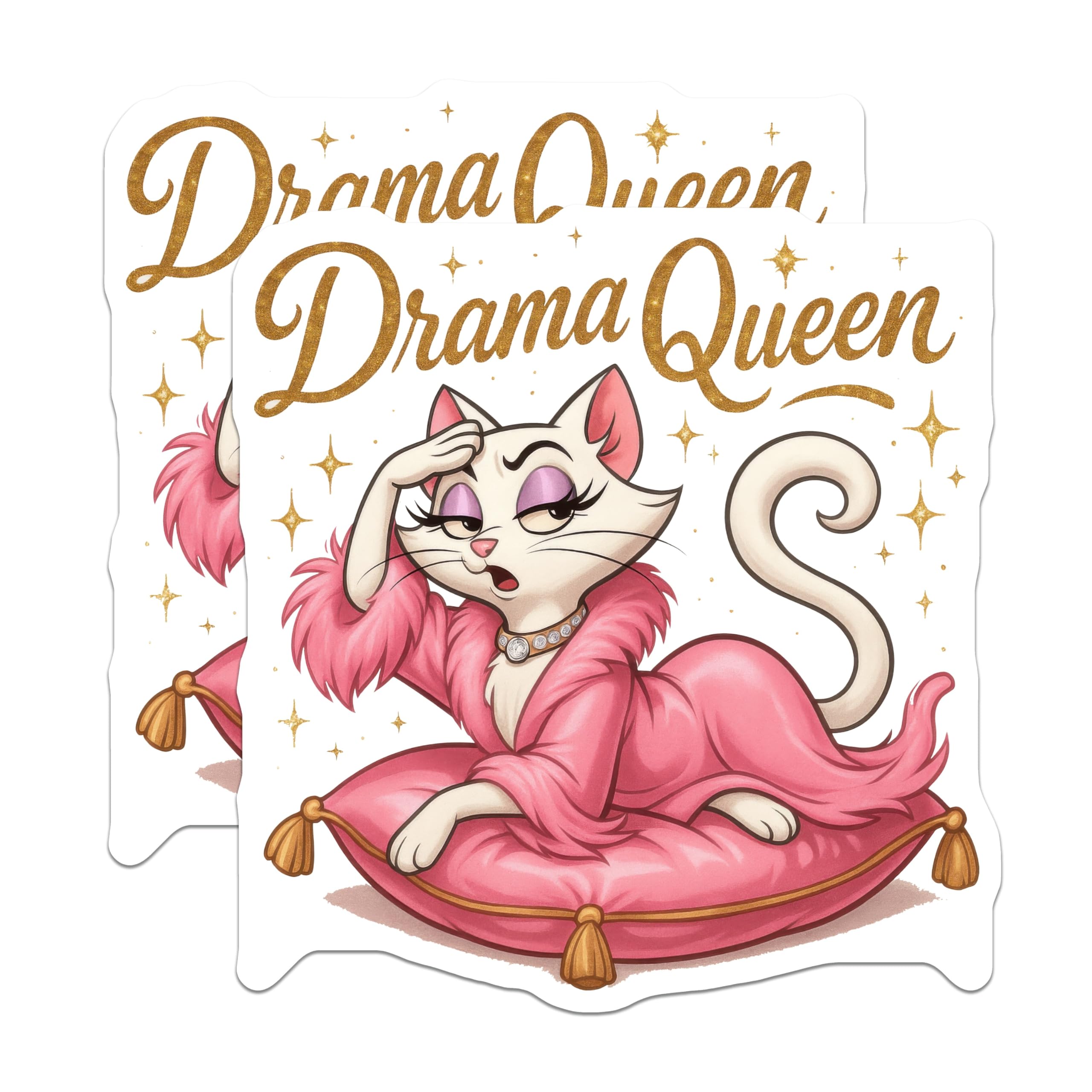 (2 Pack) Drama Queen Cat Magnets - Sassy Feline Refrigerator Decor - Glamorous Pet Kitchen Accessories - 5 Inches On Longest Side - Thick Durable Magnet - Made in USA - MAG22020