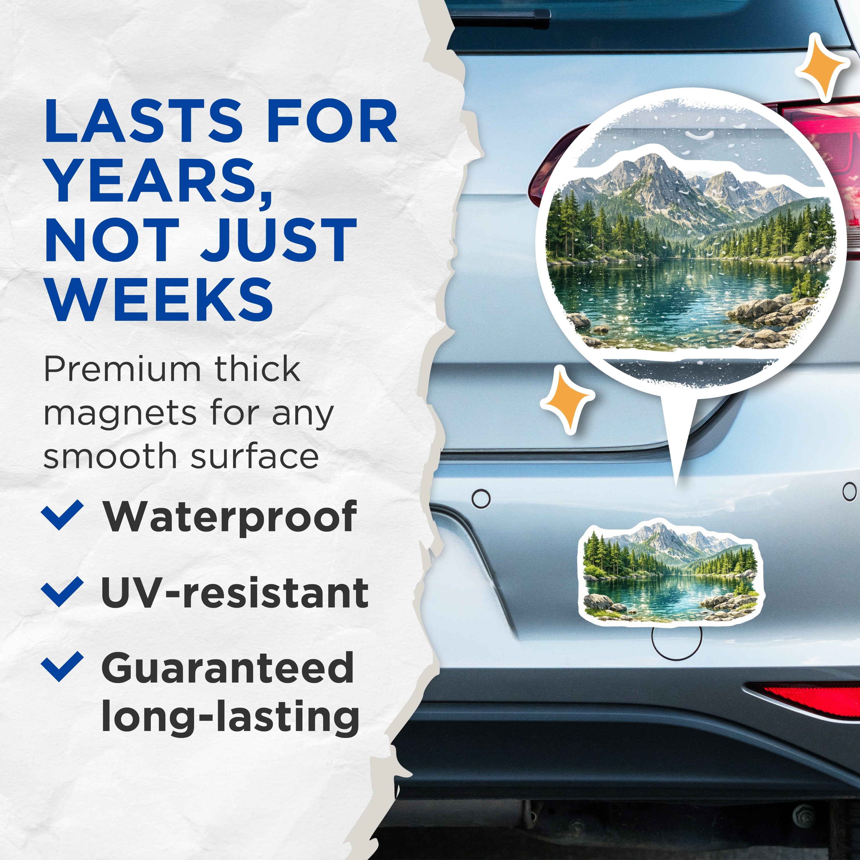 (2 Pack) Mountain Lake Magnets - Nature Landscape - Forest View Fridge Decor - Outdoor Adventure Scene - Cabin House Accent - 5 Inches On Longest Side - Thick Durable Magnet - Made in USA - MAG39996