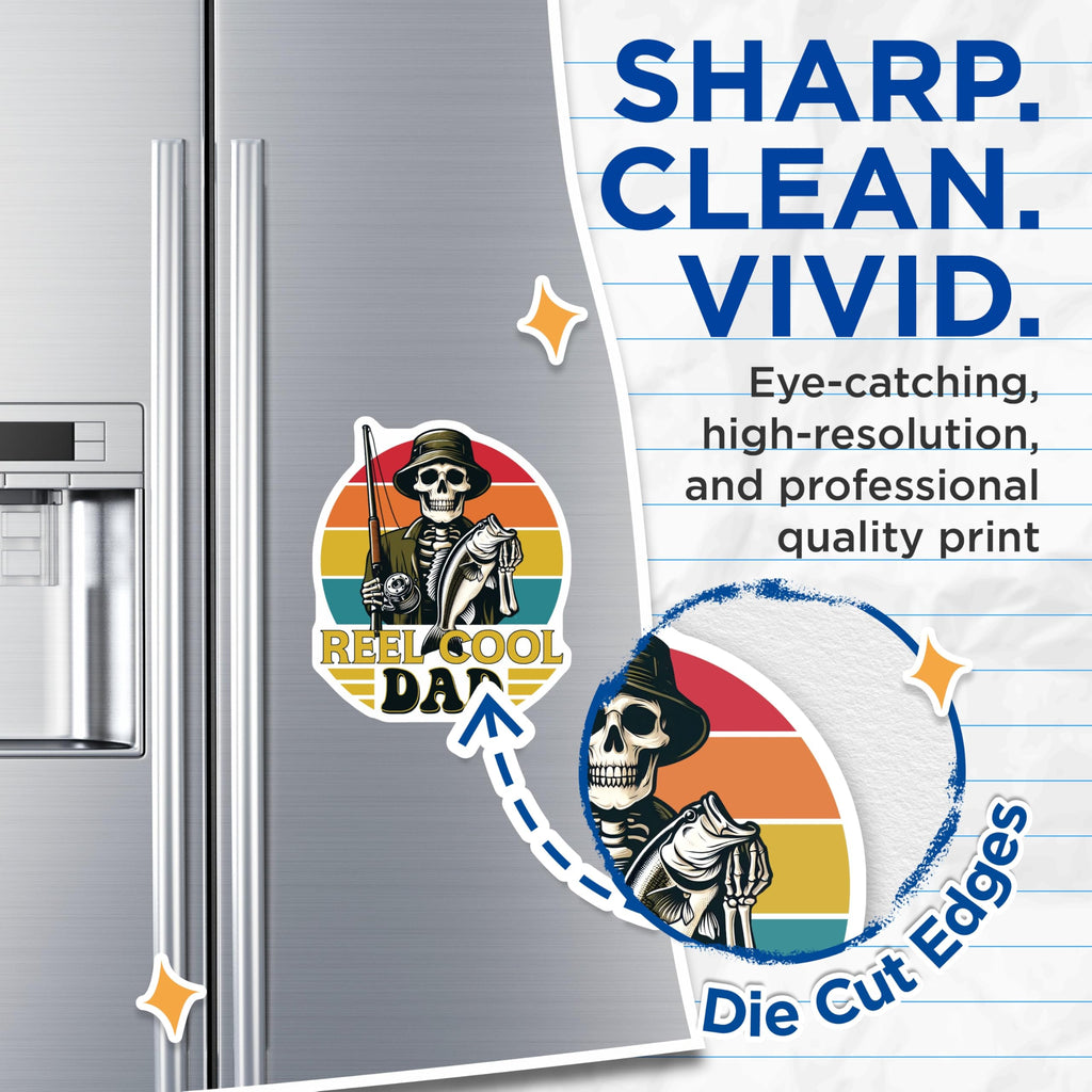 (2 Pack) Fishing Dad Magnets - Reel Cool Dad - Skeleton Fisherman Magnet for Dad - 5" On Longest Side - Premium Magnet - for Cars, Refrigerators, Toolboxes, Lockers - Made in USA - MAG18993
