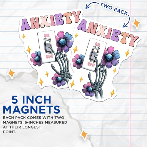 (2 Pack) Anxiety On Off Switch Magnets - 5" On Longest Side - for Cars, Fridges, Toolboxes - Made in USA - MAG8238