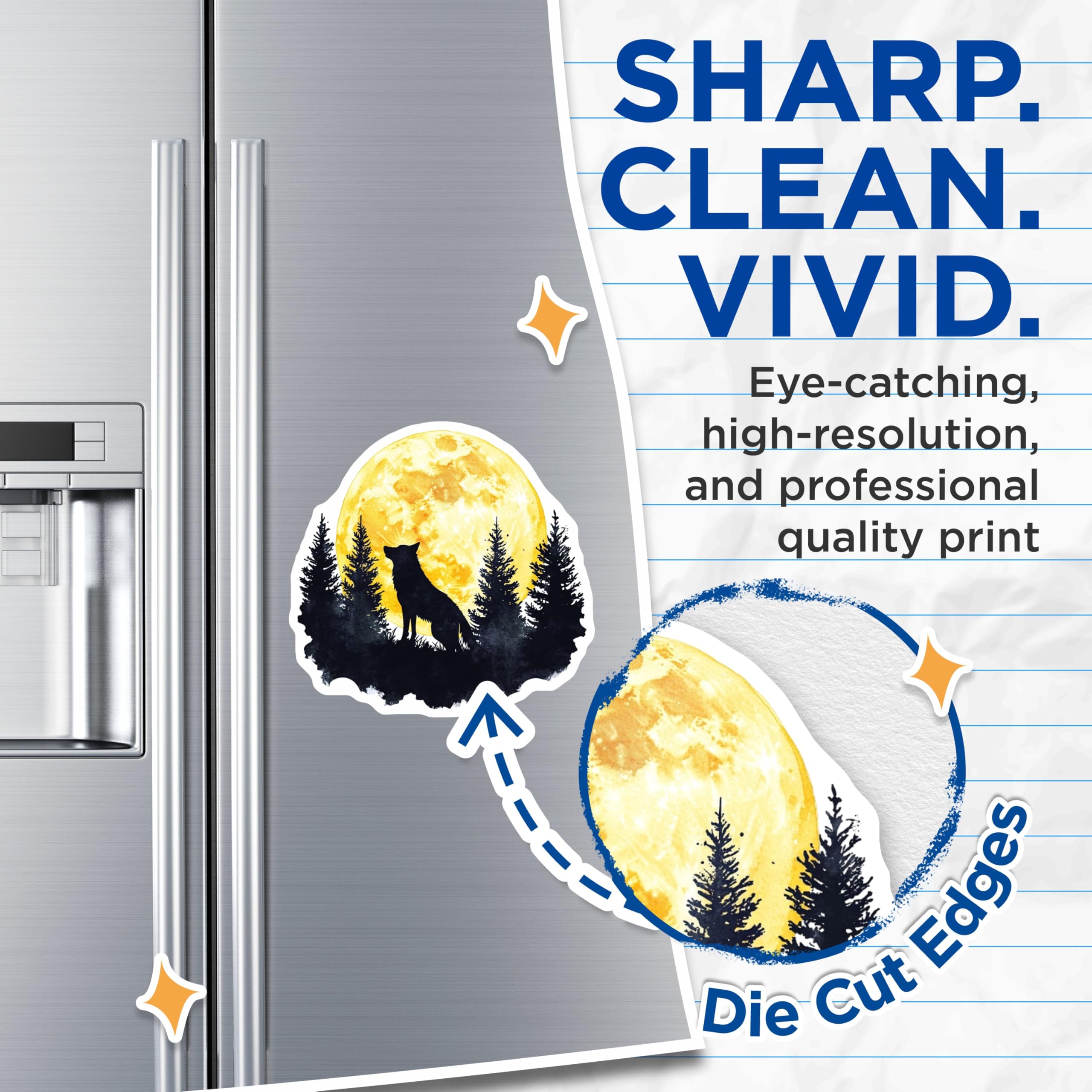 (2 Pack) Wolf Howling Magnets - Silhouette Art - Celestial Full Moon Art Decor - 5" On Longest Side - Premium Magnet - for Cars, Refrigerators, Toolboxes, Lockers - Made in USA - MAG15875