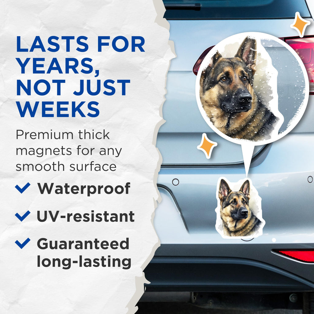 (2 Pack) German Shepherd Magnets - Dog Breed Decor - Pet Lover Accessories - 5" On Longest Side - Premium Magnet - for Cars, Refrigerators, Toolboxes, Lockers - Made in USA - MAG14832