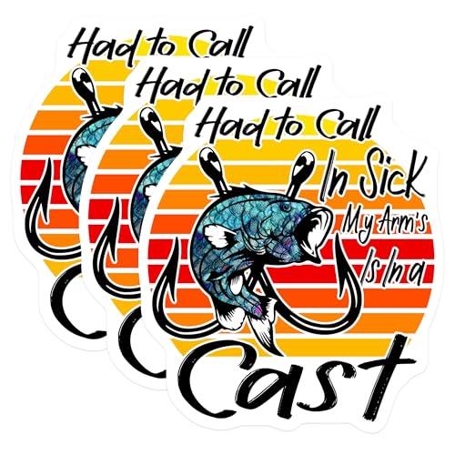 (3 Pack) Fishing Decals - Had to Call in Sick - Fisherman Laptop Decal - 3 Inches On Longest Side - Easy Peel & Apply - Made in USA - 3MCS4481