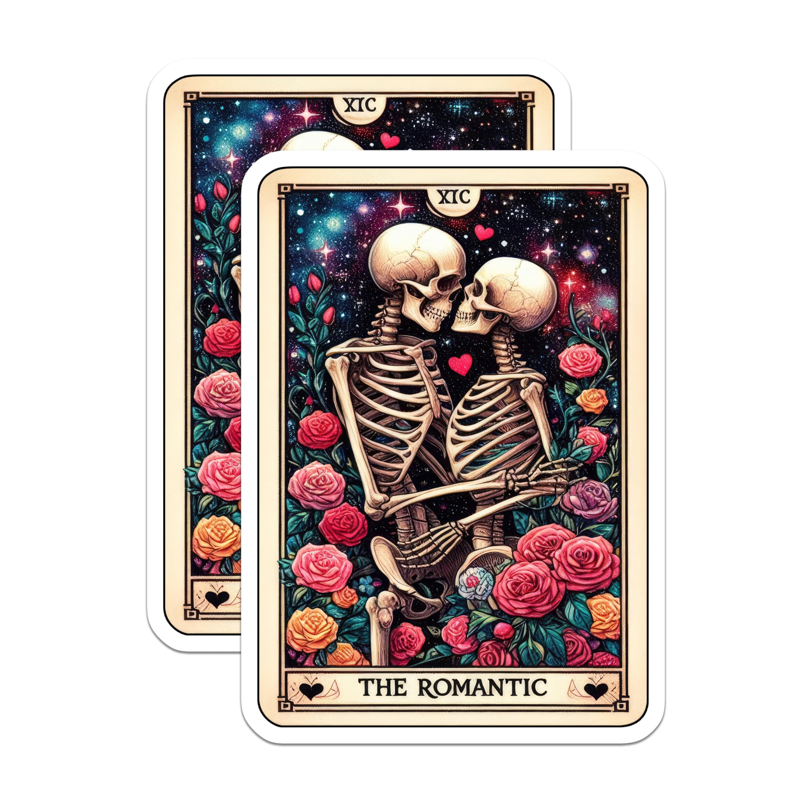 (2 Pack) Romantic Skeletons Stickers - Gothic Couples Love Stickers - Rose Skull Art Stickers - 5" On Longest Side - Sticks to Smooth Flat Surfaces - Made in USA - BMCS5490