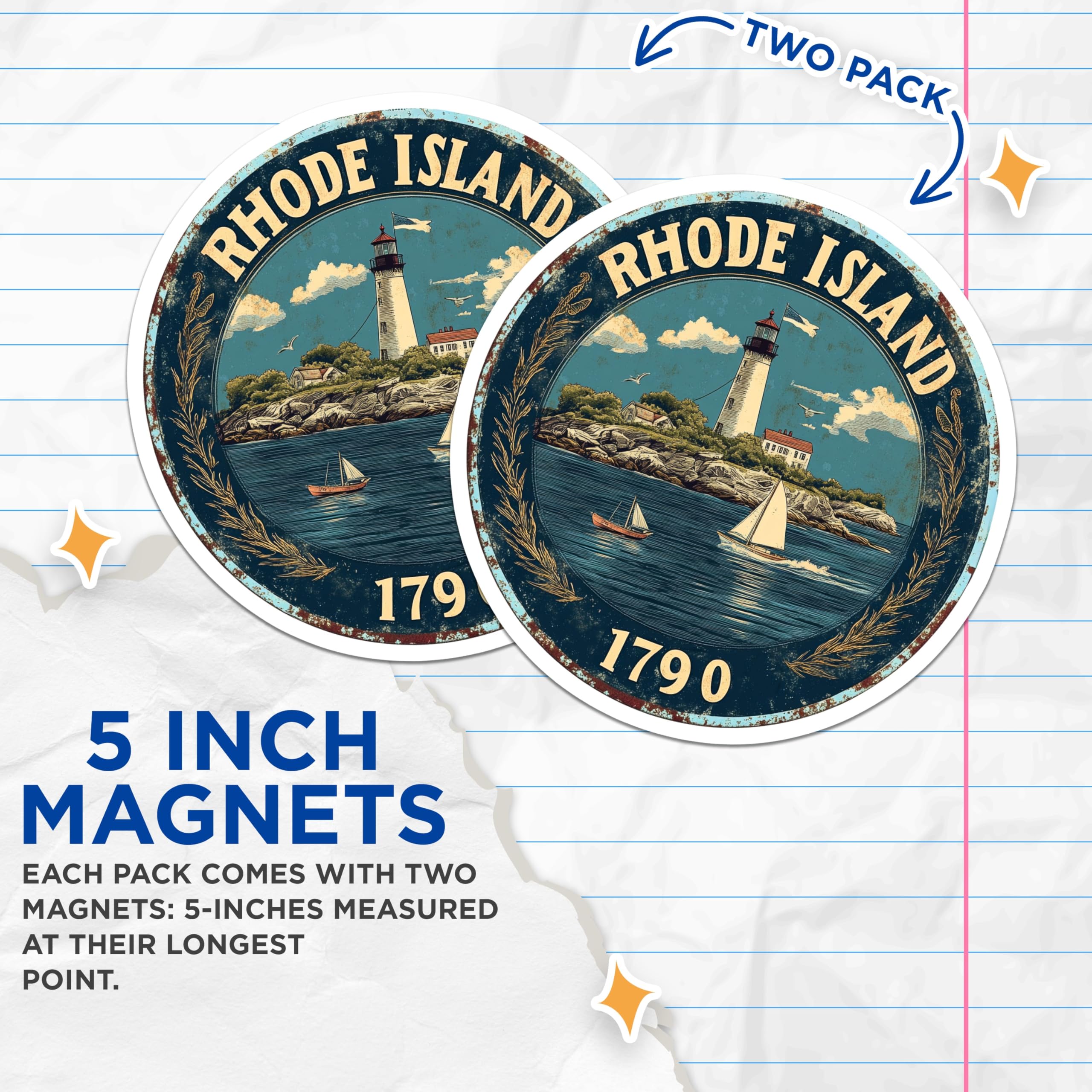 (2 Pack) Rhode Island Magnets - Lighthouse Ocean View - Travel Souvenir Magnets - 5" On Longest Side - Premium Magnet - for Cars, Refrigerators, Toolboxes, Lockers - Made in USA - MAG14808
