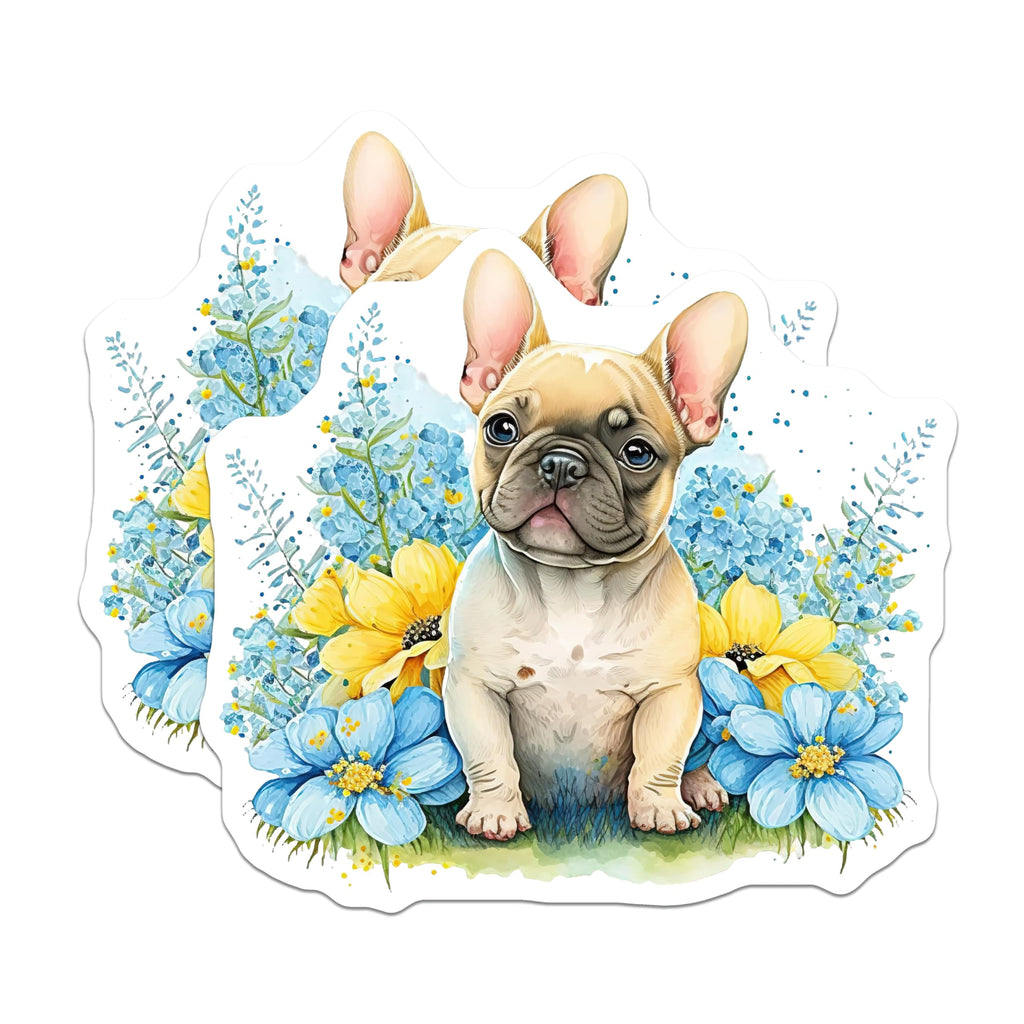 (2 Pack) French Bulldog Magnets - Puppy Dog Decor - Flower Accent Refrigerator Magnets - 5" On Longest Side - Premium Magnet - for Cars, Refrigerators, Toolboxes, Lockers - Made in USA - MAG16313