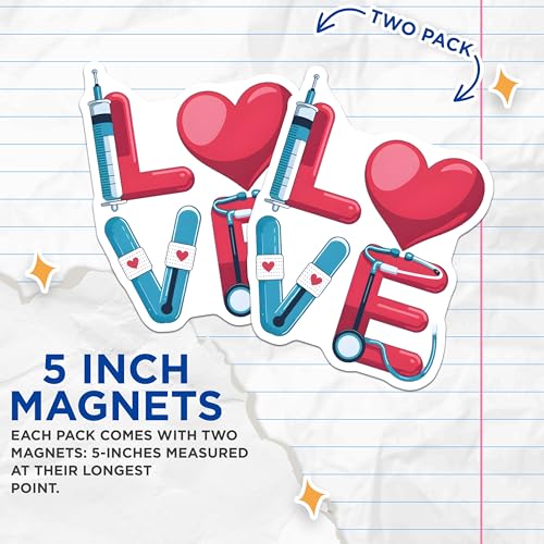 (2 Pack) Love Nurse Magnets - Healthcare Magnets - Medical Professional Appreciation Magnets - Nurse Office Decor Magnets - 5" On Longest Side - for Cars, Fridges, Toolboxes - Made in USA - MAG7205