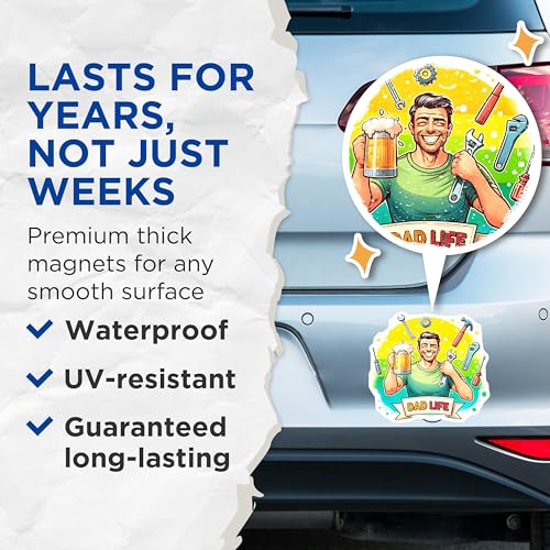 (2 Pack) Dad Life Magnets - Funny Dad Artwork - Father's Day Decor - 5" On Longest Side - for Cars, Fridges, Toolboxes - Made in USA - MAG7458