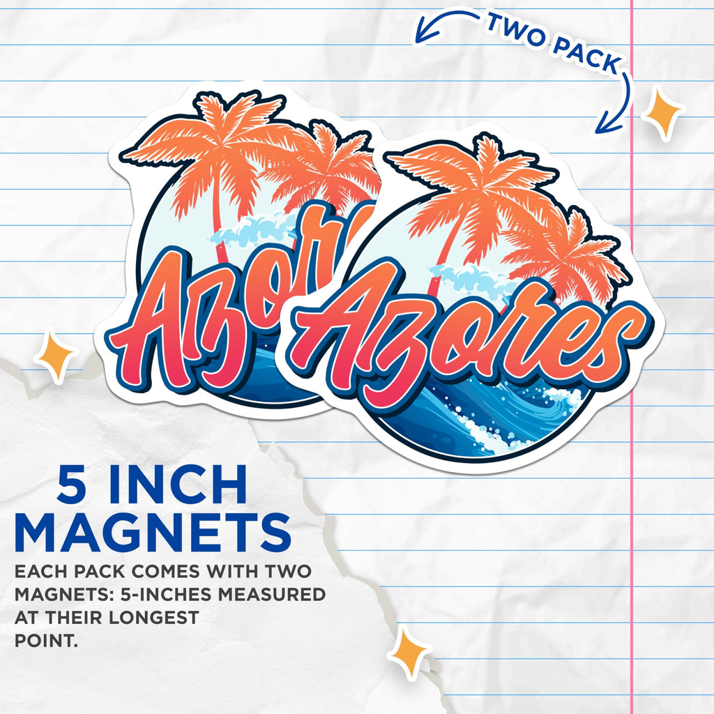 (2 Pack) Azores Travel Magnets - Palm Tree Decor - Island Trip Souvenirs - 5" On Longest Side - Premium Magnet - for Cars, Refrigerators, Toolboxes, Lockers - Made in USA - MAG17881
