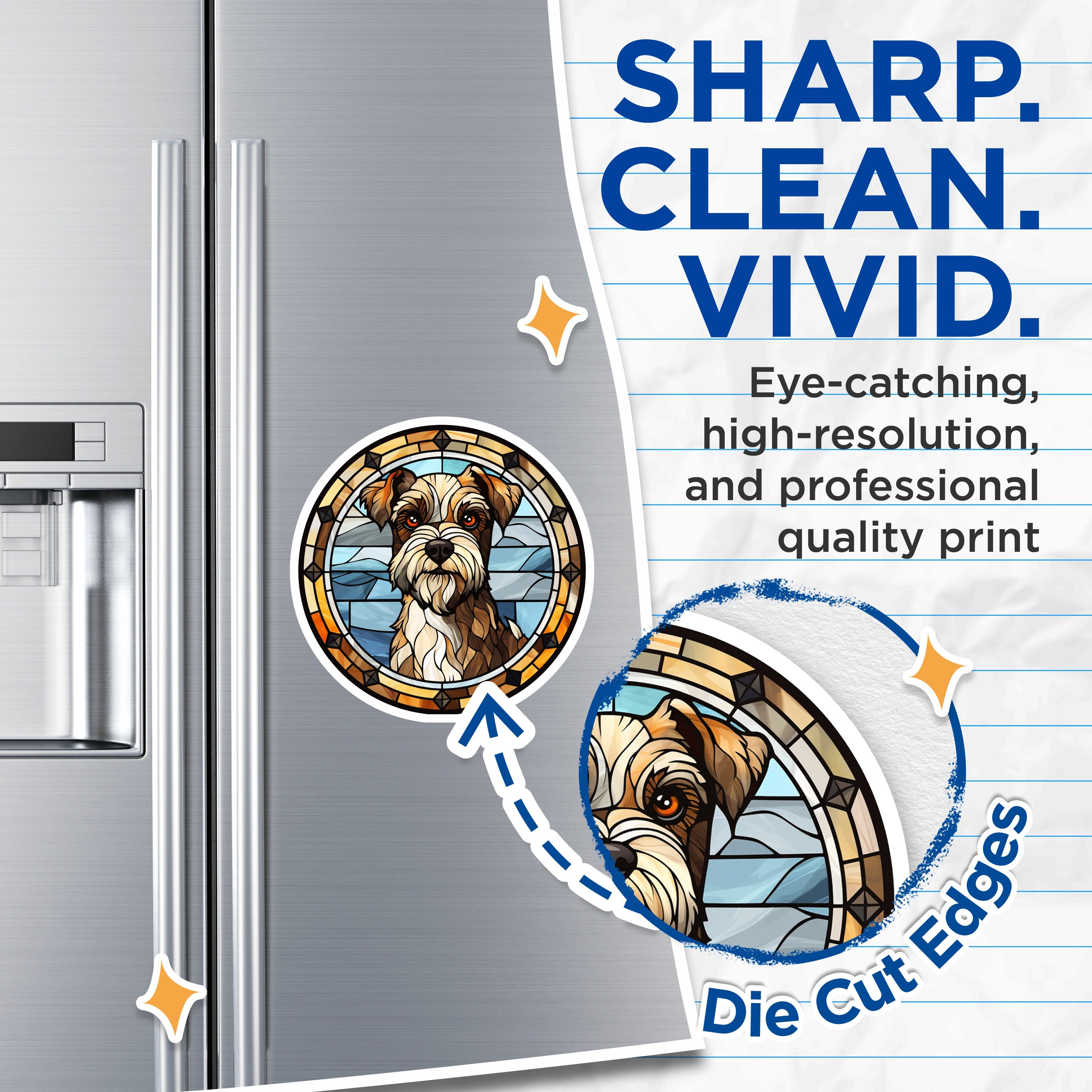 (2 Pack) Schnauzer Dog Magnets - Stained Glass Pet Art - Animal Lover Fridge Decor - 5 Inches On Longest Side - Thick Durable Magnet - Made in USA - MAG37128