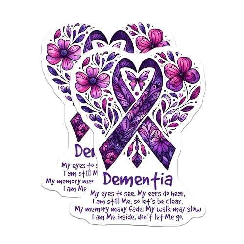 (2 Pack) Dementia Awareness Stickers - Purple Ribbon Sticker - Memory Loss Art Sticker - 5" On Longest Side - Sticks to Smooth Flat Surfaces - Made in USA - BMCS9785